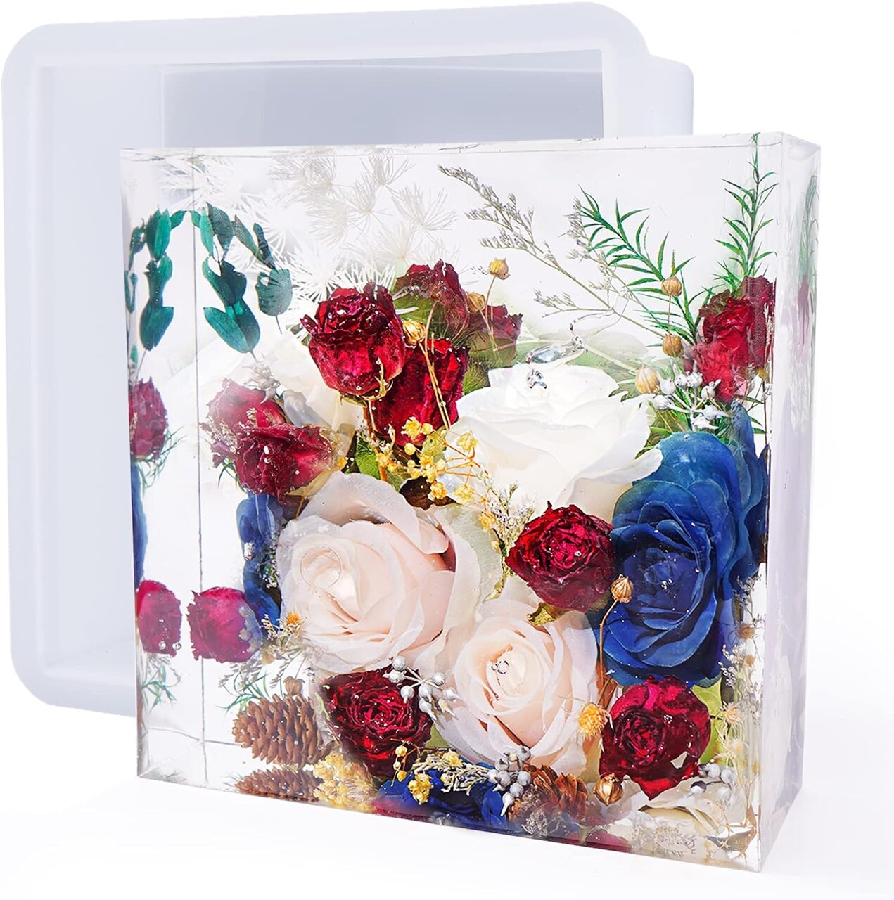 Large Silicone Square Molds for Resin, Glossy Deep Square Molds 8''x 3'' w/Wooden Support, Epoxy Resin Molds for Flowers Preservation, Resin Casting Molds for DIY Home Décor